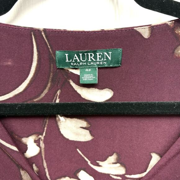 Lauren Ralph Lauren Wine Red Purple Dress, 3/4 bell sleeves, V Neck, Size 4 - Picture 4 of 11